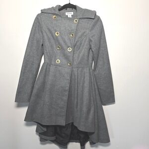 Say What? Gray Double Breasted Peplum Wool Blend Coat XS Flare Skirt High low